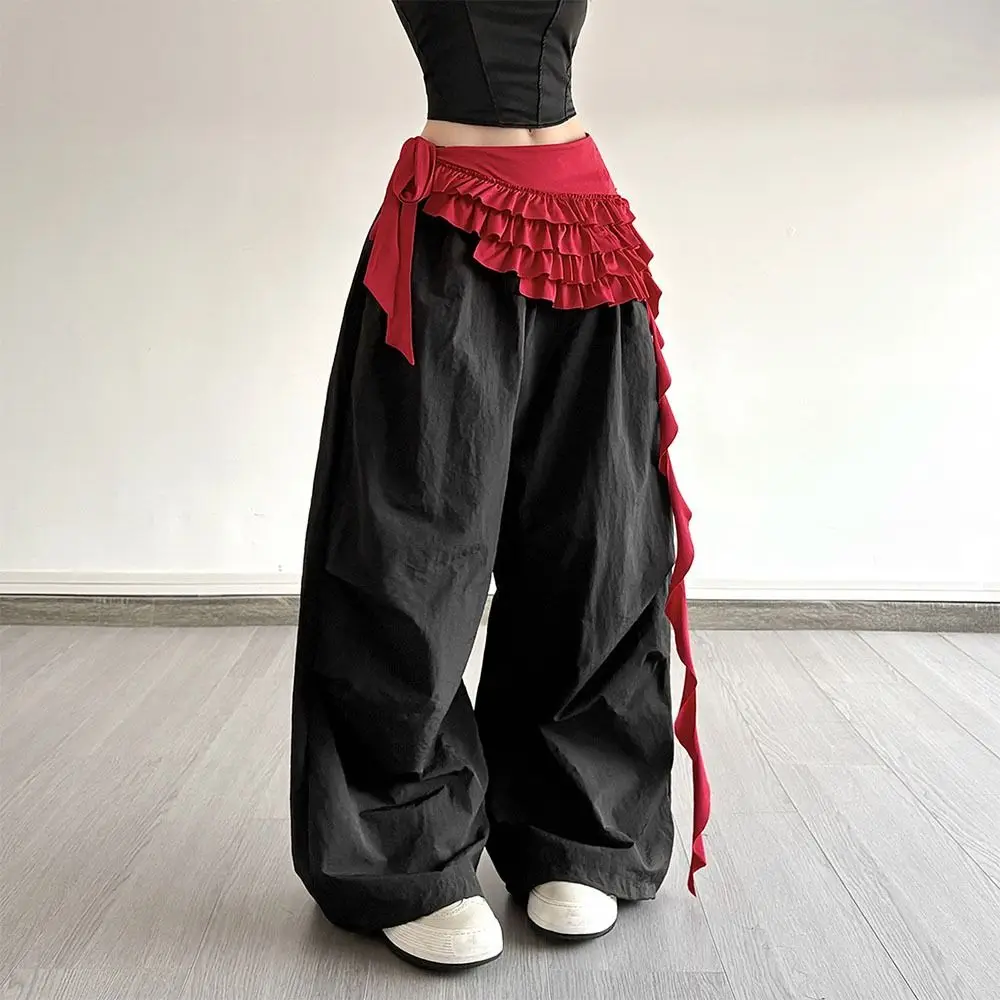 Embroidered Flower Lace Mini Skirt See Through Irregular Lace Up Ruffles Skirt High Waist Y2K Streetwear Butt Curtain