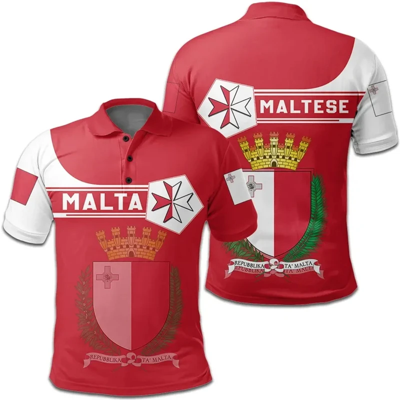 Summer New 3D Malta National Flag Printing Polo Shirt Men Short Sleeve Clothing Casual Fashion Polo T Shirt Man Lapel Jersey Top