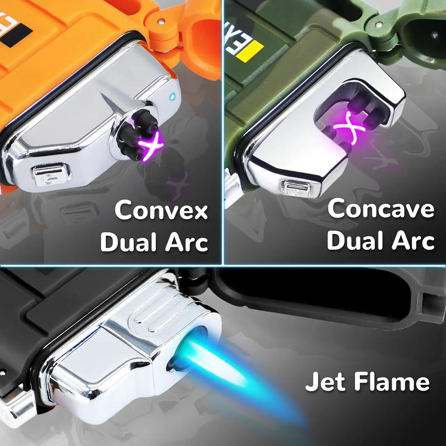 4 Pack Windproof Lighters USB Rechargeable & Butane Torch Outdoor Camping Gear
