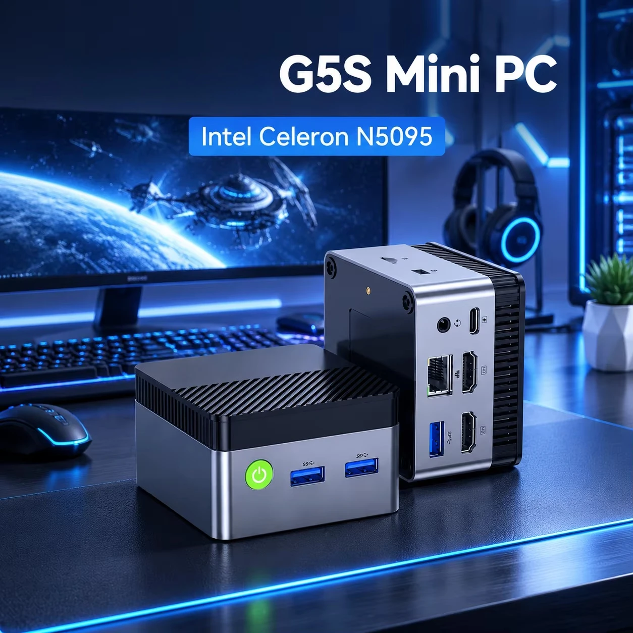 N150 Mini PC M6S, 12th Gen Quad Core N5095, Portable 4K Output Compact Desktop Computer for Home Office Overseas Version