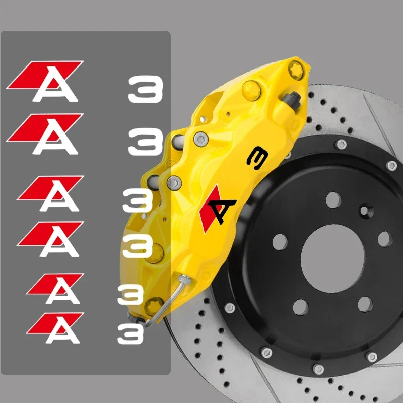6pcs Car Decals for Audi A3 Emblem Vehicle Caliper Sticker Tire Brake Cover Body Film Styling Auto Wheel Refitted Decoration