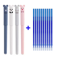 24pcs Erasable Gel Pen Refill Set 0.5 Cartoon Animals Cute Washable Handle School Needle Tip for Writing Notebooks Accessories