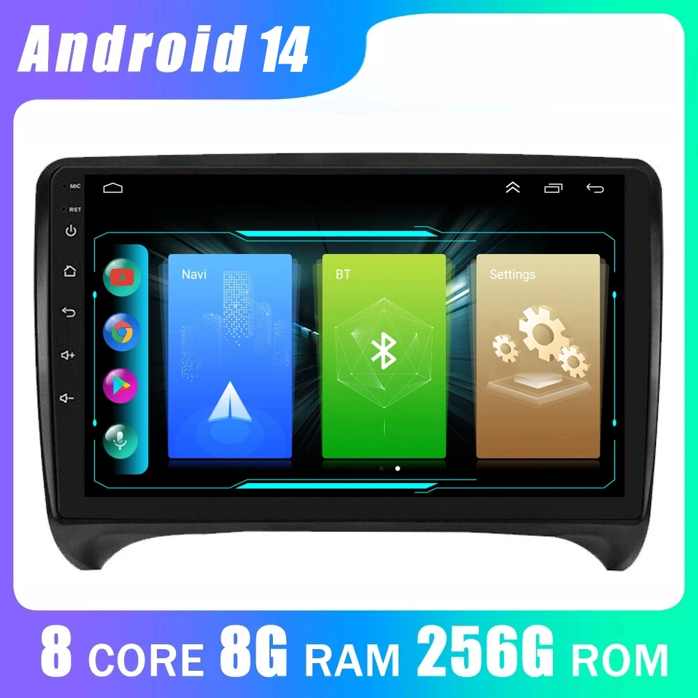 

Wireless Carplay 9''Inch 2din Android 14 Car Radio Multimedia Video Player Navi GPS for Audi TT MK2 8J 2006 2007 -2014 Head Unit