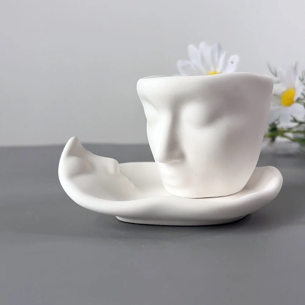 

Silicone Mold for Creative Face Cup And Plate, Cement Candle Jar And tray, Jesmonite Scented Candle Cup DIY Mould