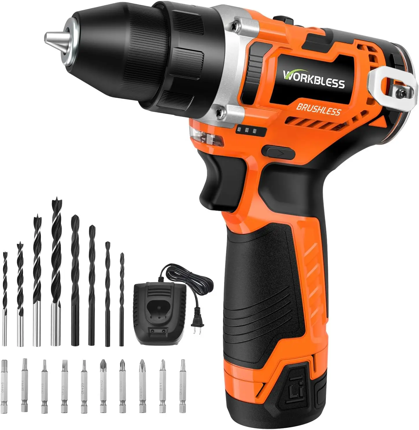 

12V Brushless Cordless Drill with LCD Display, 29+1 Torque Settings, 3/8' Metal Chuck, 2.0Ah Battery, Fast Charger, 18-Piece Bit