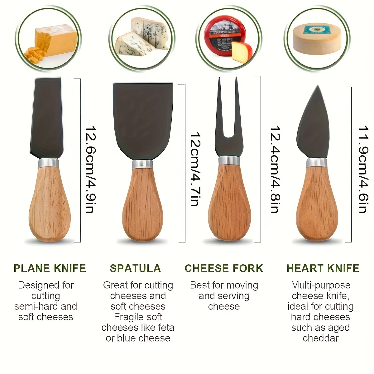 

E5 Round Cheese Board and Knife Set（4 pack）, Oak Charcuterie Board Set and Cheese Serving Platter, 7.8 inch Cheese Cutting Board