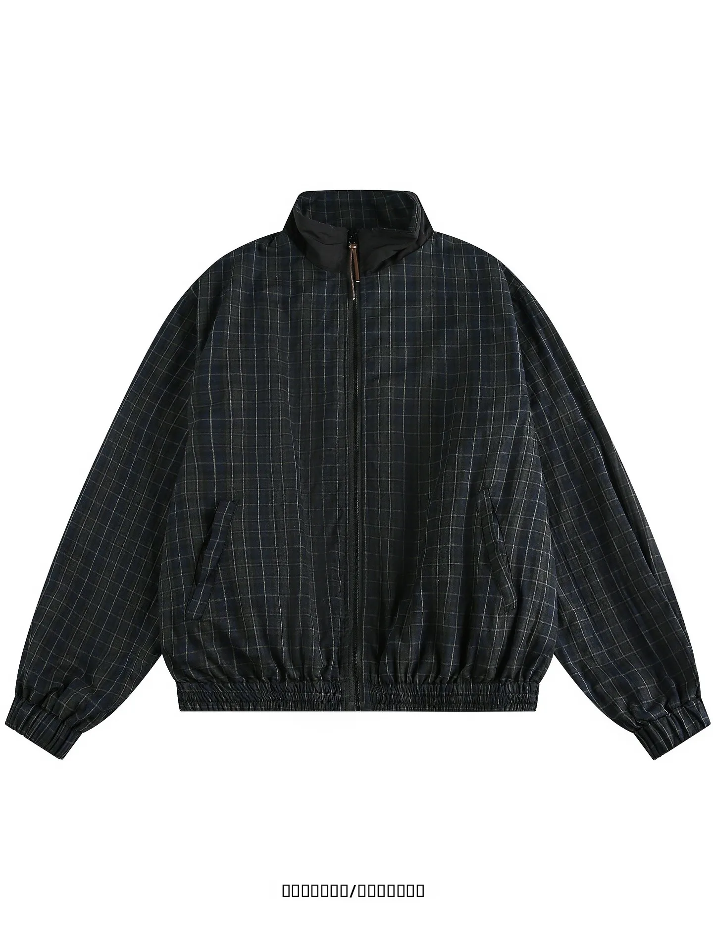

Double-Sided Wear Plaid Splicing Loose Fit Stand Collar Jaet from Autumn Winter Youth Faion ex Nylon Outerwear