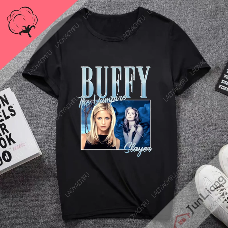 Luke Perry Women's T-shirt Buffy Men's Shirts The Vampire Slayer Streetwear 100% Cotton Manga Y2k Mens Clothes Short Sleeve Tee