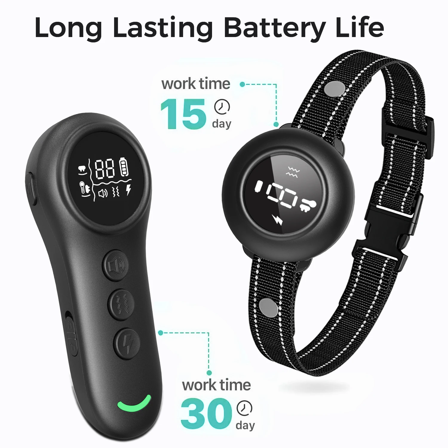 2in1 Dog Shock Collar Dog Bark Collar Smart Anti Barking Dog Training Collar with 5 Adjustable Sensitivity 1640FT Remote for All
