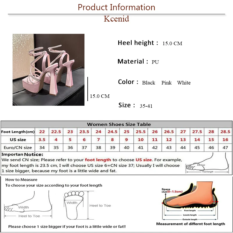 Kcenid sexy 15cm Super High Heels Plateaus andalen für Frauen Square Toe Mode Schmal band Kristall Party Abschluss ball Hochzeits schuhe