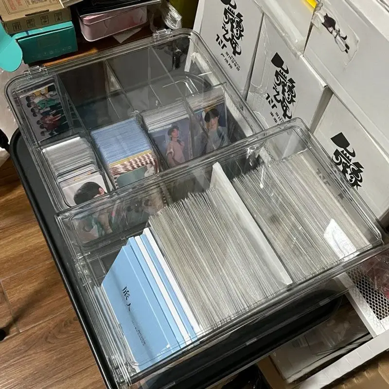 Compartment Flip Box Acrylic Transparent Display Box Blind Box Card Kpop Photocard Storage Box Photo Card Organizer