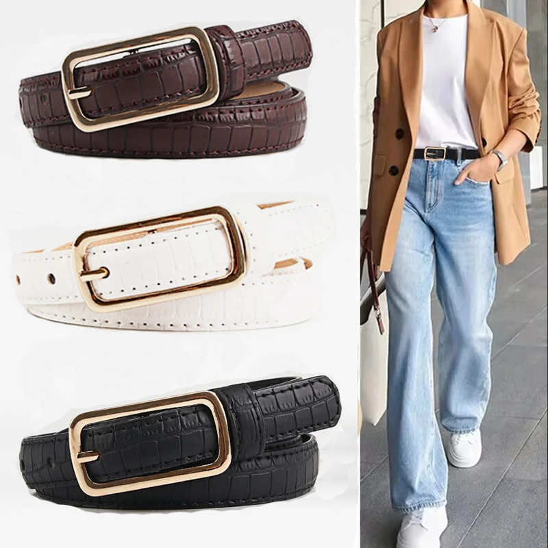 New Stone Pattern Women's Belt High-grade Gold Pin Buckle Waistband Fashion Casual with Dress Jeans Coat Decoration Waist Strap