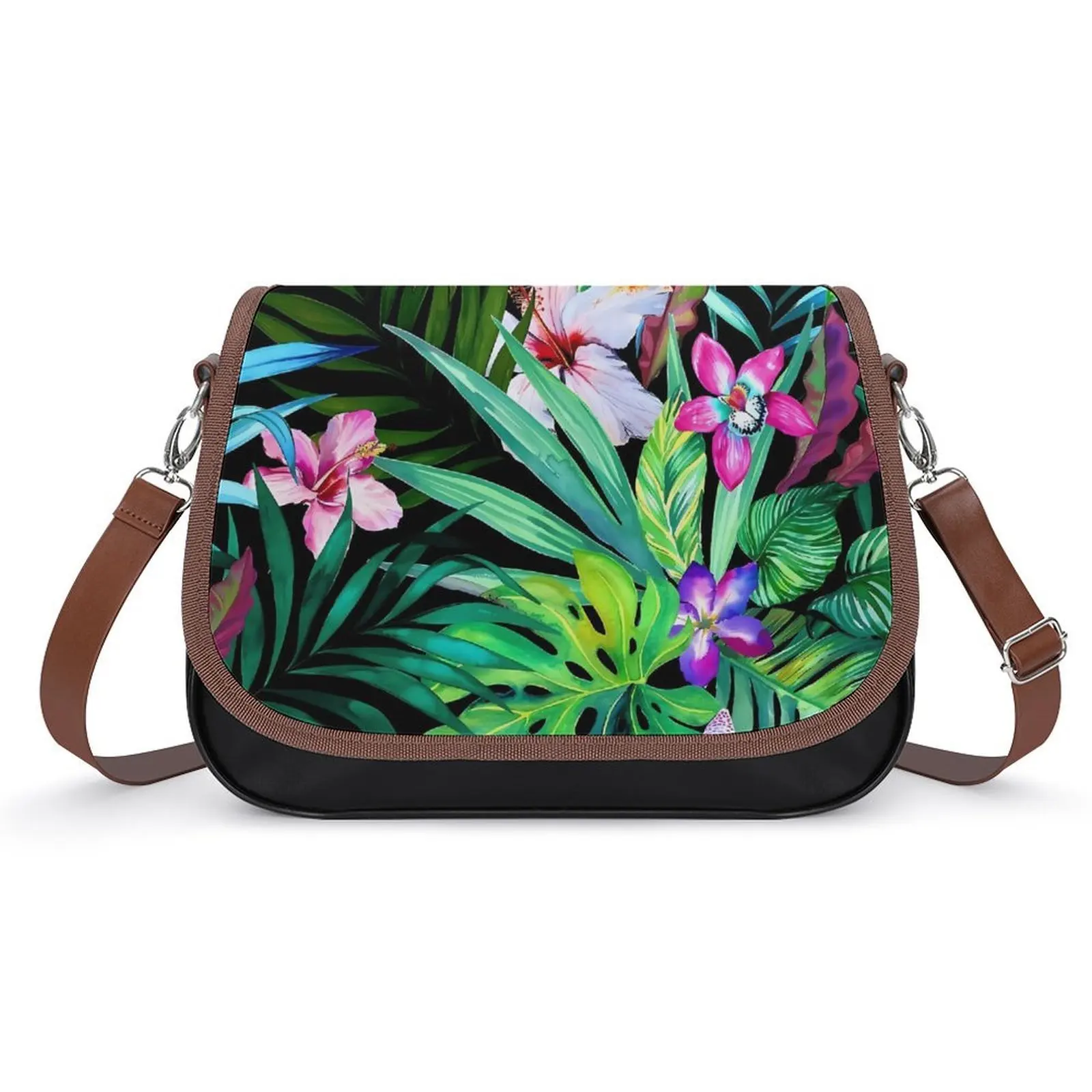 Custom Pu Women'S Crossbody Bag  Polynesian Flowers And Tropical Tribal Patterns Art Hibiscus Flowers Portable Women'S Bag - view 4