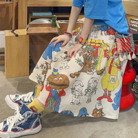 Summer New Elastic Waist Cartoon Pattern Printing Loose A-line Skirt Casual All-match Youth Skirt Vintage Fashion Women Clothing