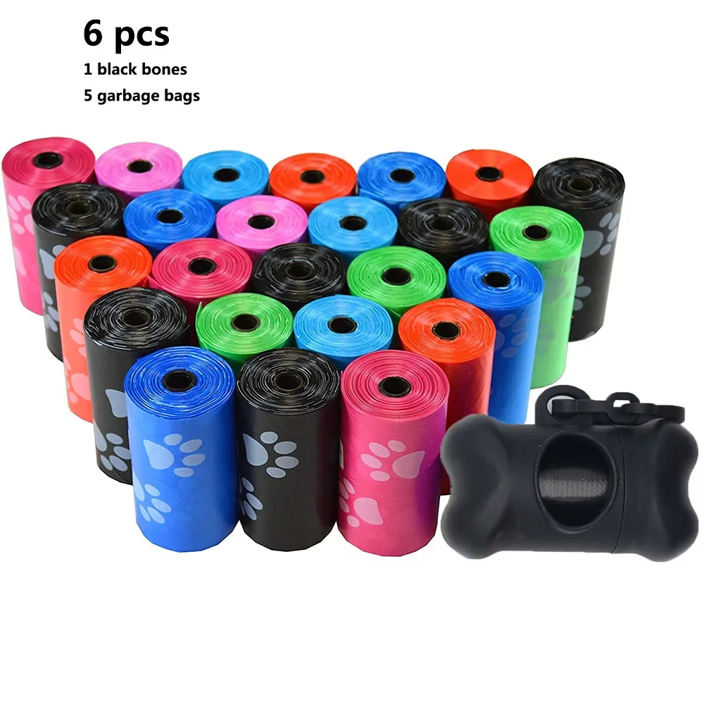 Pet Waste Bag Dispenser, Degradable Pet Dog Waste Poop Bag Pet Waste Clean Poop Bags 6pcs(1 bones 5 garbage bags) Dog poop bag