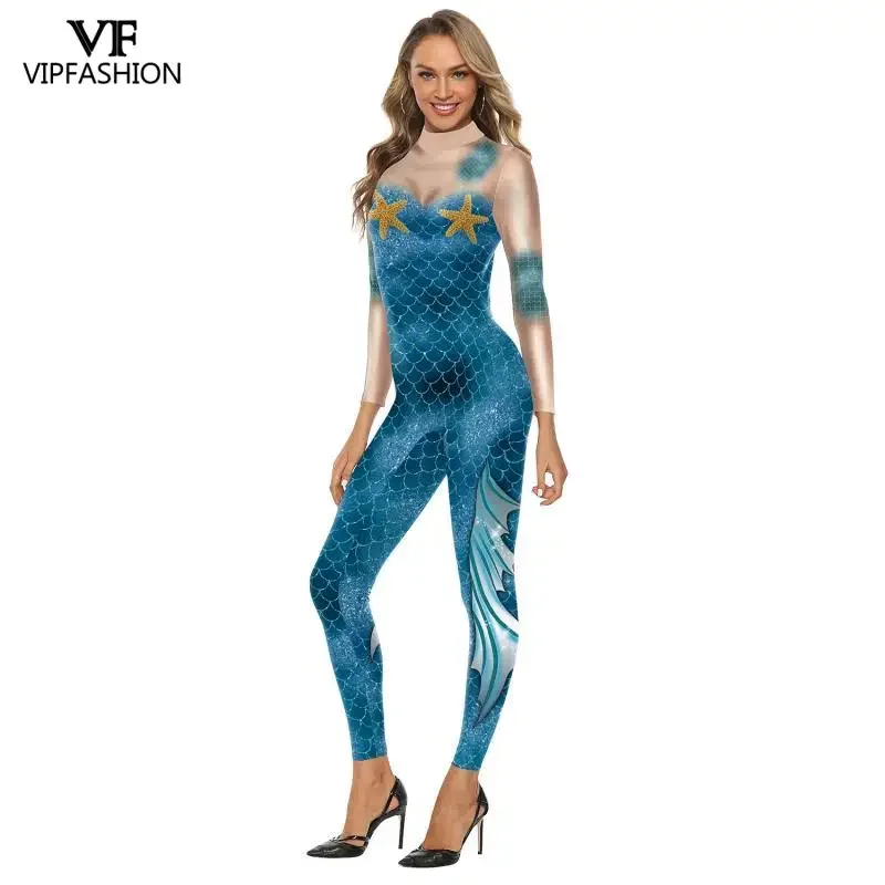 Costumes de sirène VIP FASHION pour femmes, combinaisons cosplay imprimées à l'échelle, costume de batterie de fête de carnaval, performance féminine, danse, zentai imbibé