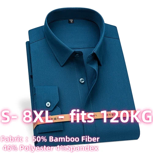 Camisas de manga corta para hombre, antiarrugas, 8XL, fibra de bambú alta, Camisa de manga larga, Camisa de negocios Social para hombre, manga larga, color blanco