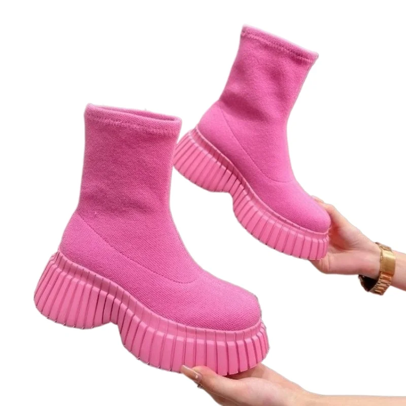 Autumn Winter Women Shoes 2024 New Platform Boots Comfortable Wedge Ladies Knee Boots Breathable Casual Pink Long