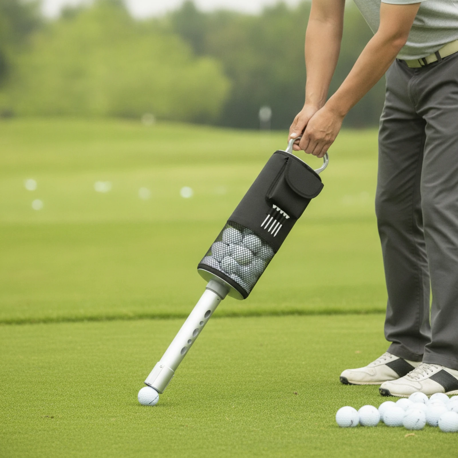Golf Ball Pickup Tube Lightweight Golf Ball Retriever with Pocket Handheld Convenient for Golfers, Driving Range, Putting Green view 6