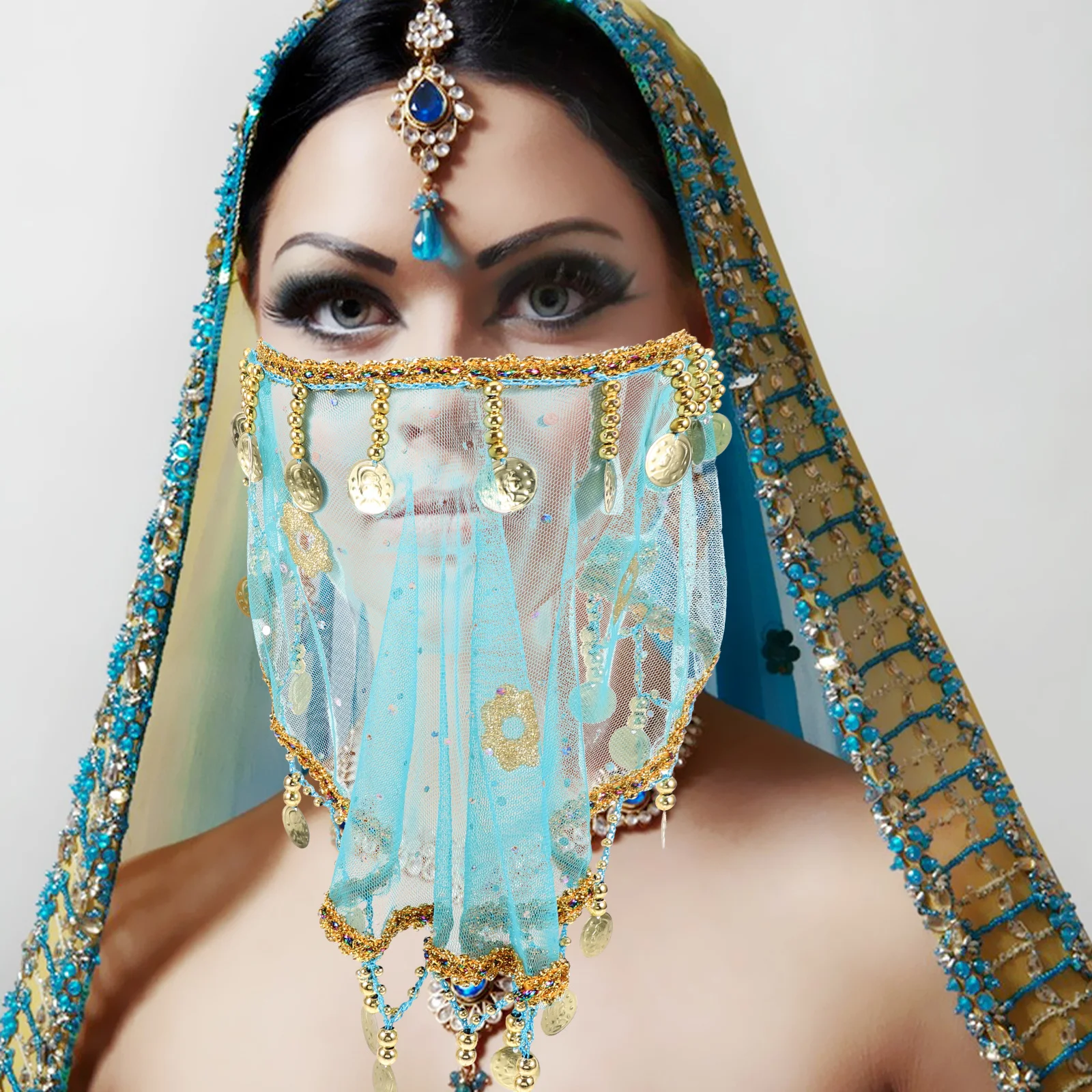

Exotic Face Tribal Veil Costume Party Prop Stage Performance Masquerade Mask Belly Dancing Accessory Cosplay Mysterious