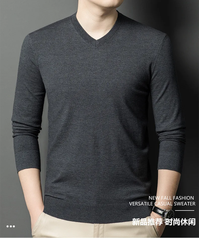 

Autumn and Winter Main Promotion Knitted Sweater Thin V-neck Solid Color Bottoming Top Men's Casual Long-sleeved Knitted Sweater