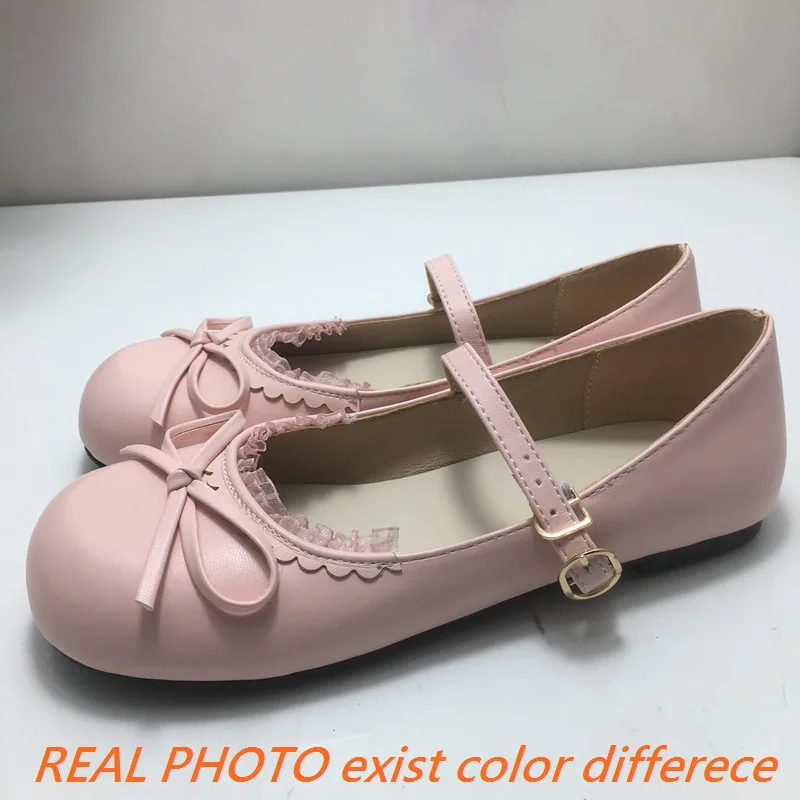 ASILETO 32 33 Women Flats Round Toe Bowknot Buckle Strap Plus Size 44 45 Soft Sweet Dress Shallow Girls Student Shoes Spring