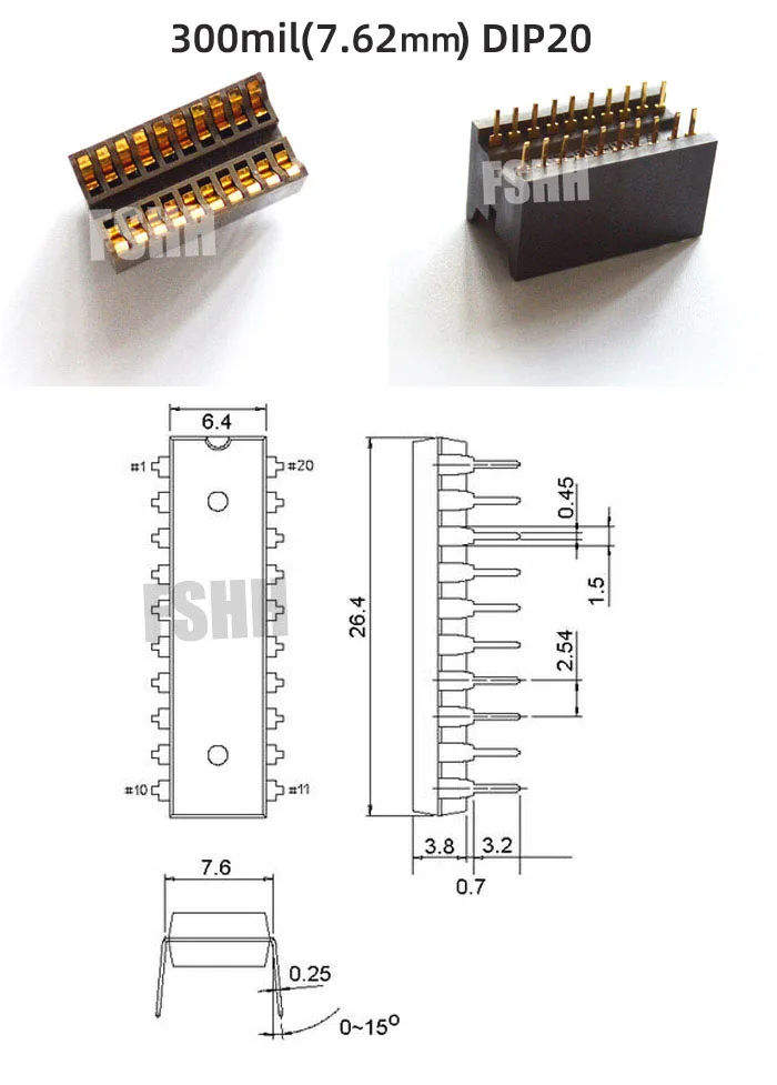 300mil 7.62mm DIP8 DIP16 DIP18 DIP20 DIP24 test socket 2.54mm DIP chip socket aging test socket