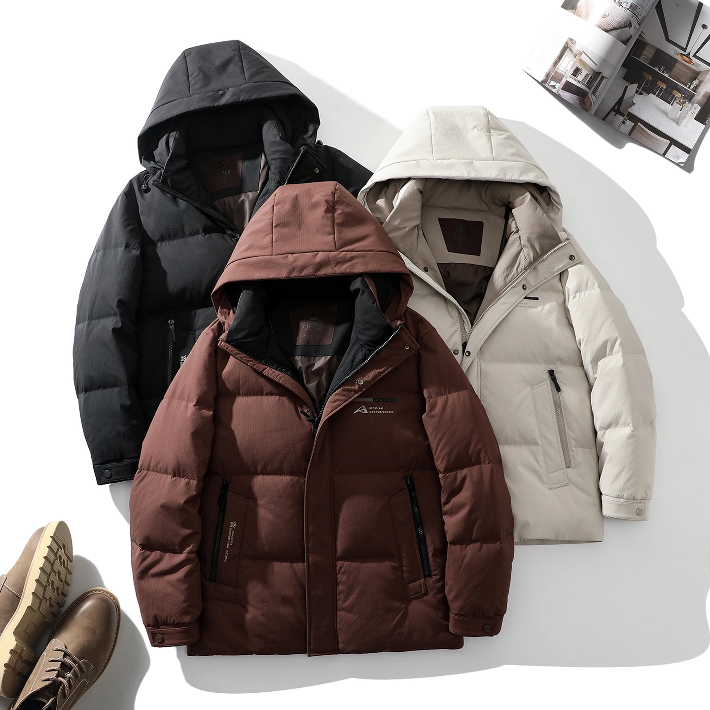 

Trade King Men's Thiened down Jaet Hooded Du down Warm Winter Coat Youth Casual Sle Stand Fit Regular Length