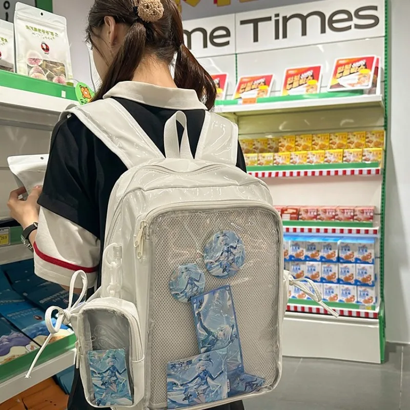 HAEX Y2K Aesthetic Women Backpacks 2025 Large Capacity PU Students DIY Anime Badge Ita Bags Individuality Mochilas Para Mujer