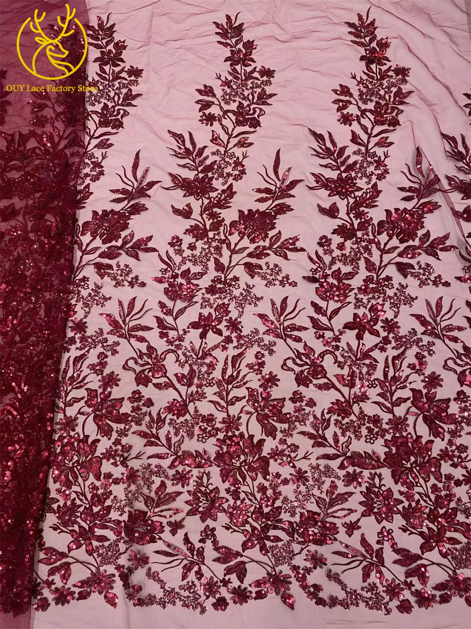 Goldener Luxus-Tüllstoff mit französischer Stickerei und Pailletten, afrikanischer Pailletten-Mesh-Tüllstoff zum Nähen von Hochzeits- und Abendkleidern – Detail 17