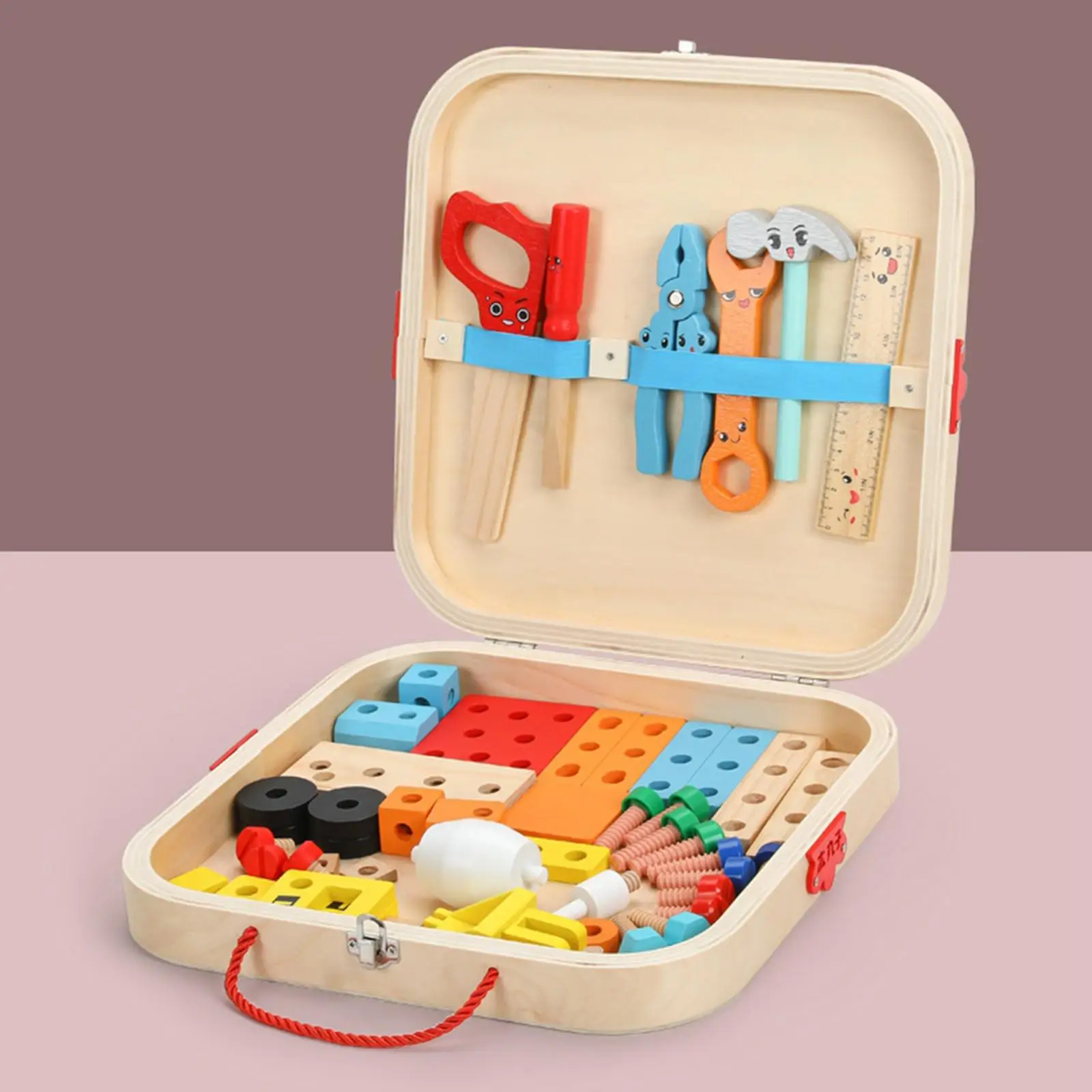 Kids Tool Set Toddlers Wooden Tool Toy with Tool Box for Home Living Room