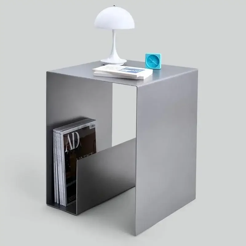 ตู้ข้างโซฟาสแตนเลส ดีไซน์สร้างสรรค์ สำหรับใช้ในบ้าน อพาร์ทเมนต์ขนาดเล็ก ตู้ข้างเตียง โต๊ะน้ำชาเหล็กทรงสี่เหลี่ยมสำหรับระเบียง