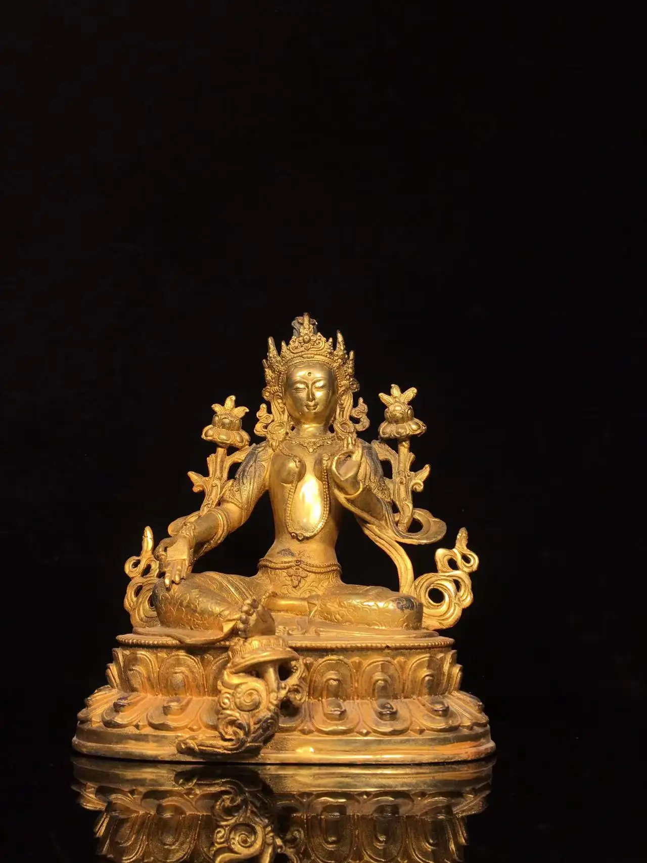 

Old copper Tibetan gilt Green Tara Buddha statue, Free shipping