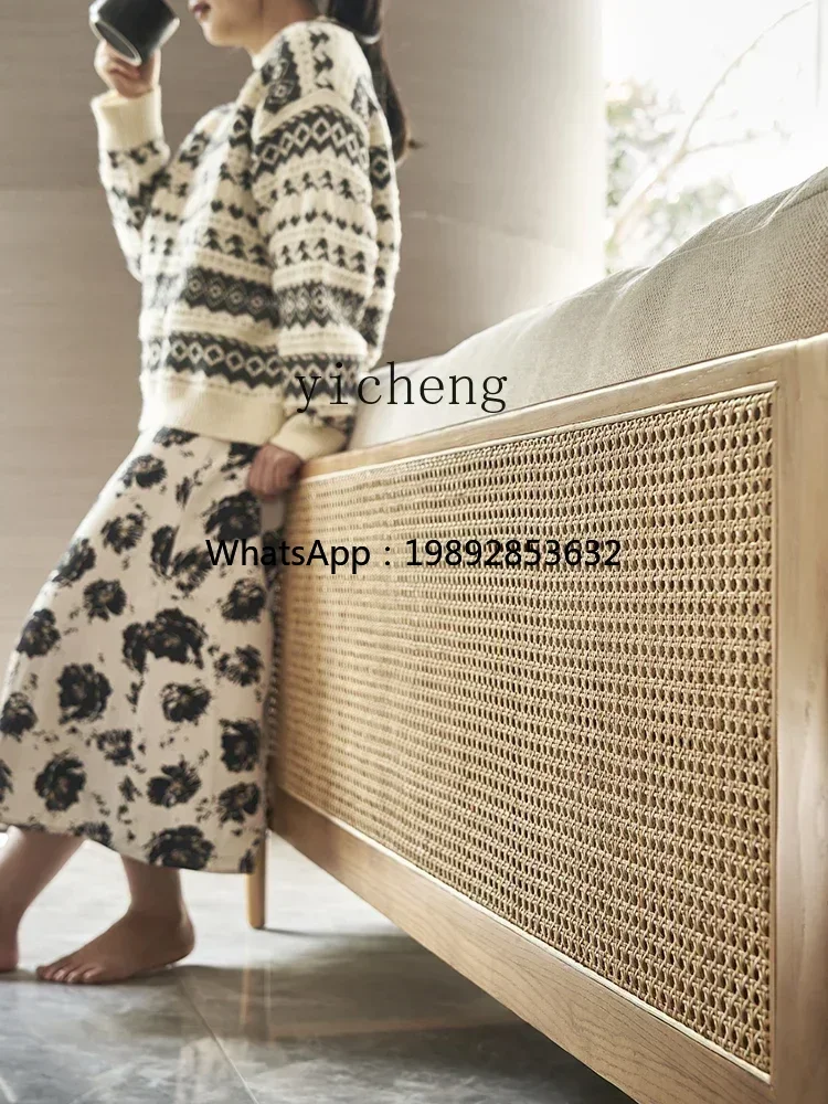 U9 solid wood rattan sofa combination ins homestay living room indoor household log double triple leisure rattan chair