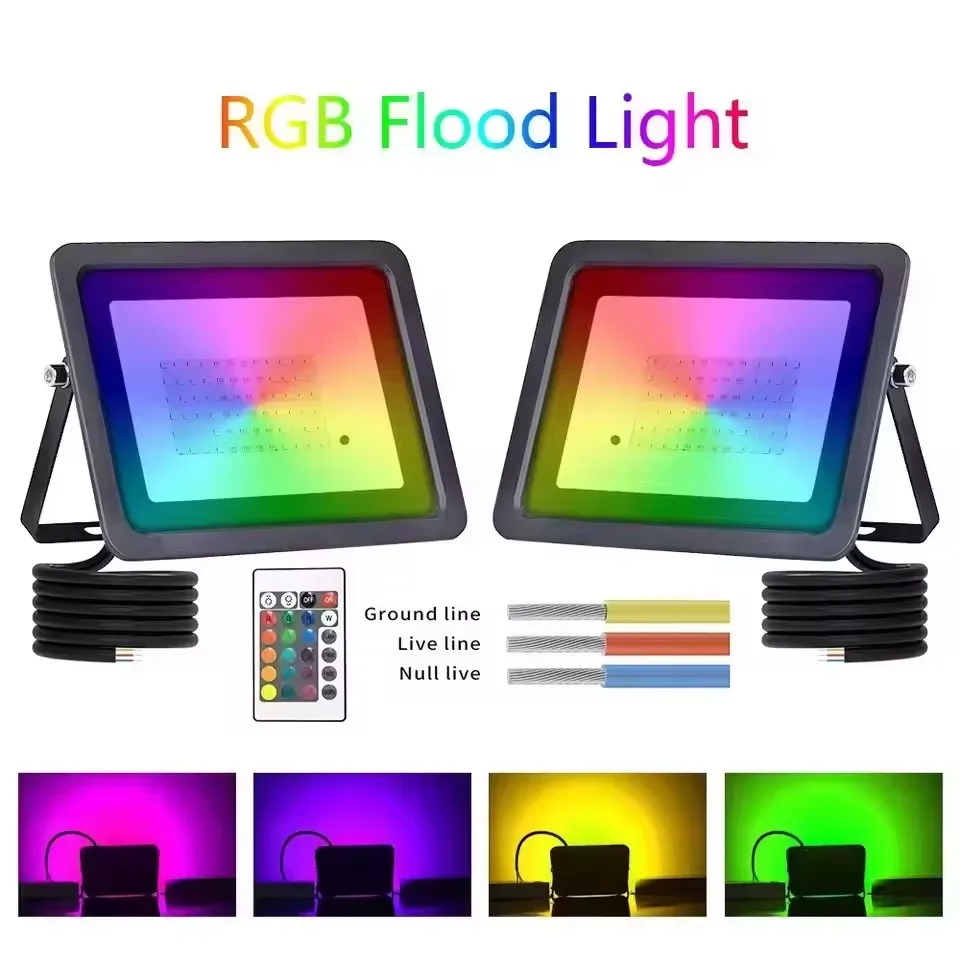 RGB LED الكاشف الإضاءة في الهواء الطلق 220 فولت IP66 مقاوم للماء متعدد الألوان مصابيح الأضواء إضاءة المناظر الطبيعية 30 واط 50 واط 100 واط مع جهاز التحكم عن بعد #3