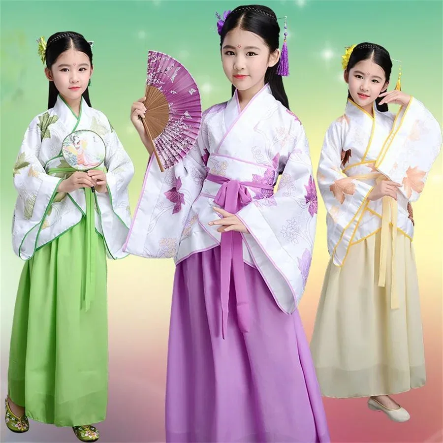 2026 Robe en soie chinois pour filles, Kimono pour enfants, disfraz de chorale de danza Hanfu tradicional Vintage