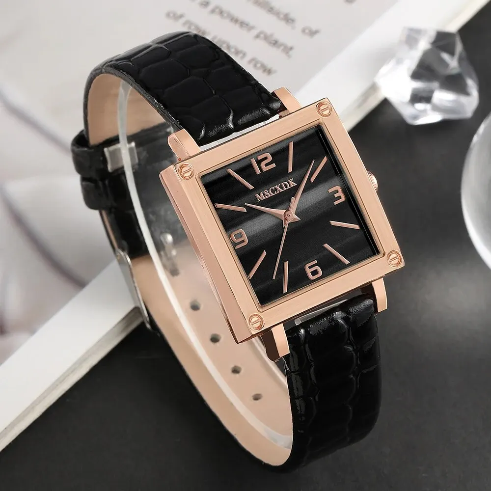 2PCS Set Women Fashion Casual Leather Belt Watches Quartz Wristwatches & Ladies Glasses Sunglasses Dress Clock Montre Femme