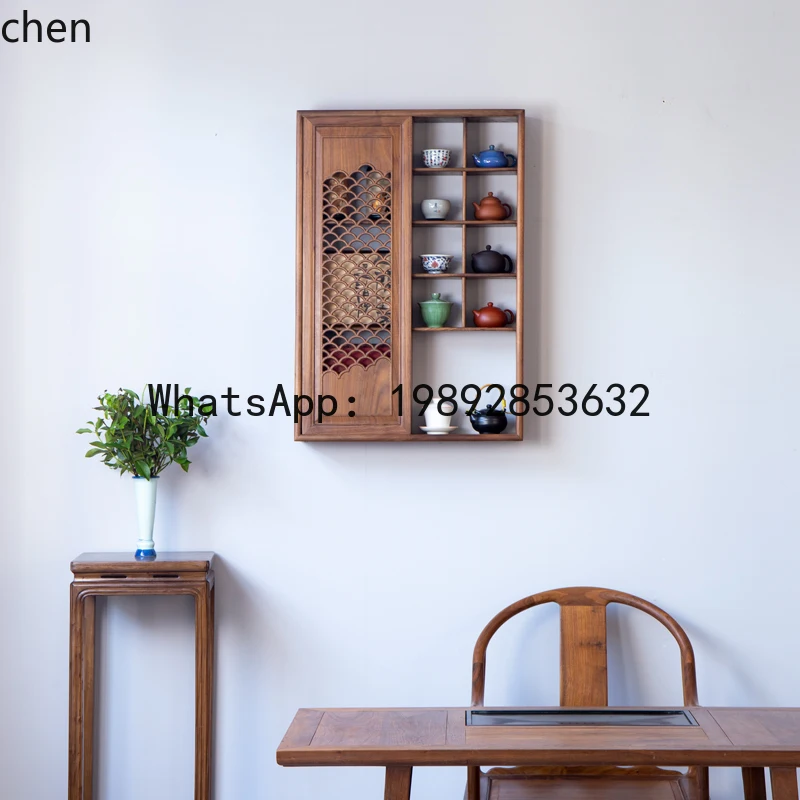 H3-30 New Chinese Furniture Wall-mounted Bogu Frame Wall-mounted Duobao Pavilion Tea Room Zisha Pot Tea Cup Holder