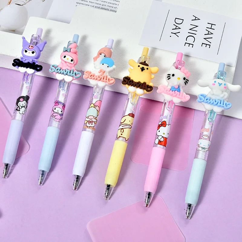 Sanrio Paster Gel Pen 36pcs New Kawaii Hello Kitty Melody Kuromi Cinnamoroll 0.5mm Black Pen Student Office Boxed Gifts Pens