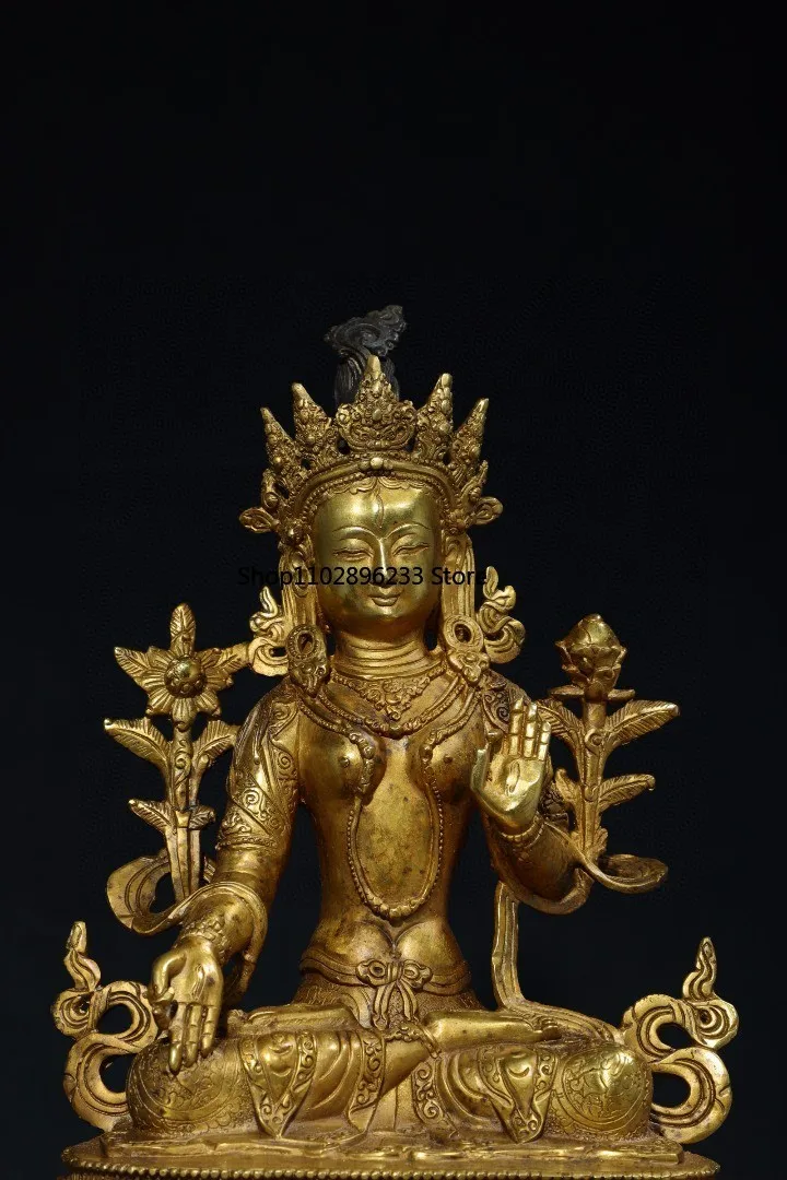 Tibetan brass gilt antique copper Buddha statue, mother of whiteness, mother of seven eyes, Buddha, Guanyin Bodhisattva ornament