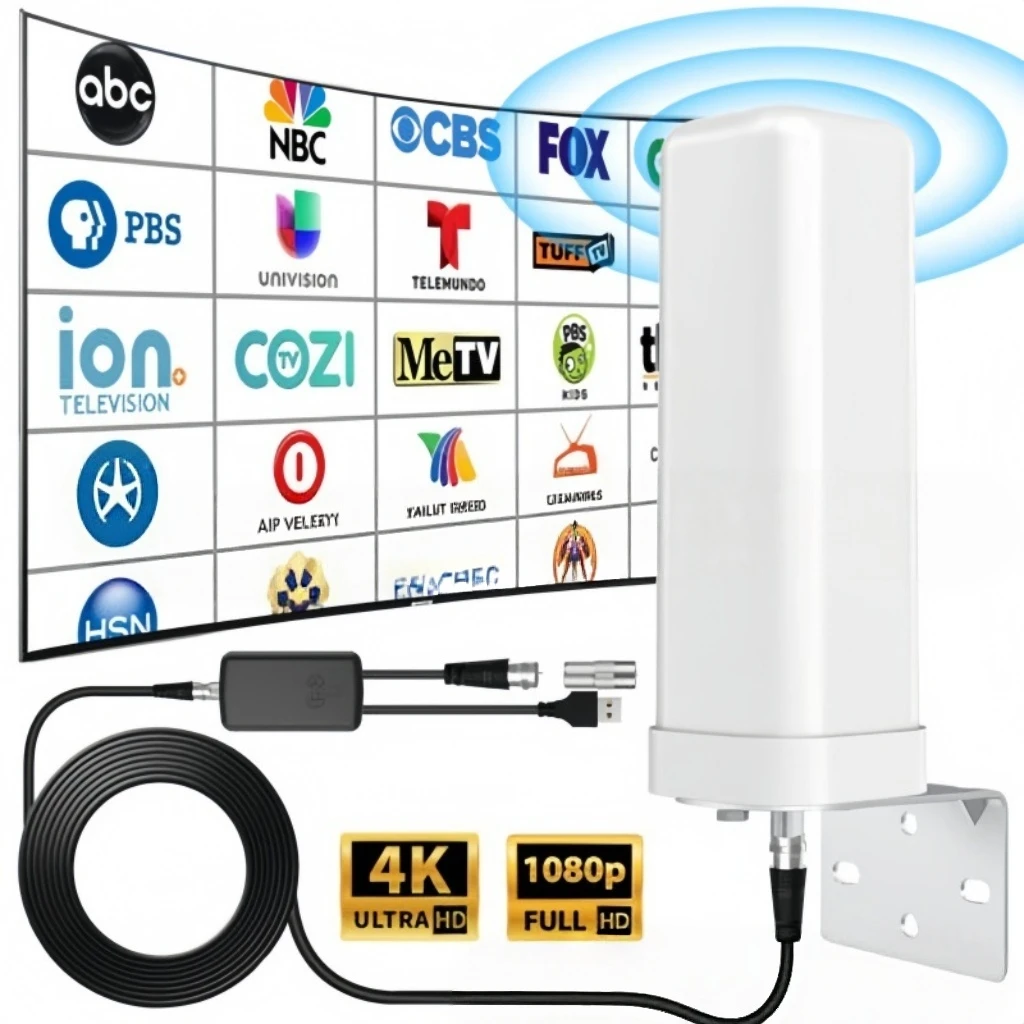 Наружная цифровая ТВ-антенна со сверхдальным приемом, усилитель дистанционного сигнала 35 дБи, 4K 1080P, бесплатный канал HDTV ATSC DVB-T/T2