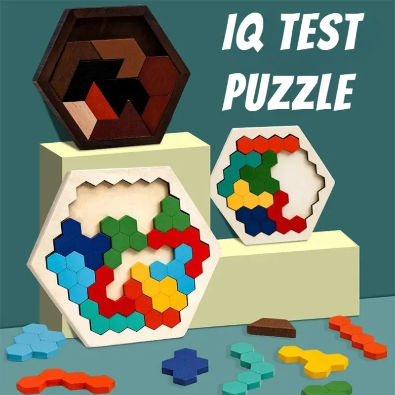 Sześciokątne drewniane puzzle 3D Zabawki edukacyjne dla dzieci Dzieci w wieku przedszkolnym Tablica Tangram Brain IQ Gra testowa Zabawki Montessori