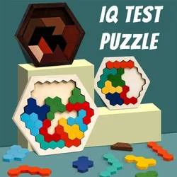 Sześciokątne drewniane puzzle 3D Zabawki edukacyjne dla dzieci Dzieci w wieku przedszkolnym Tablica Tangram Brain IQ Gra testowa Zabawki Montessori Prezenty