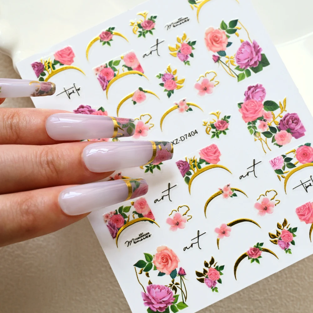 12 pezzi adesivi per unghie in stile cinese 3D punk serpente peonia fiore decalcomanie per nail art abbronzante cursori per manicure autoadesivi colorati