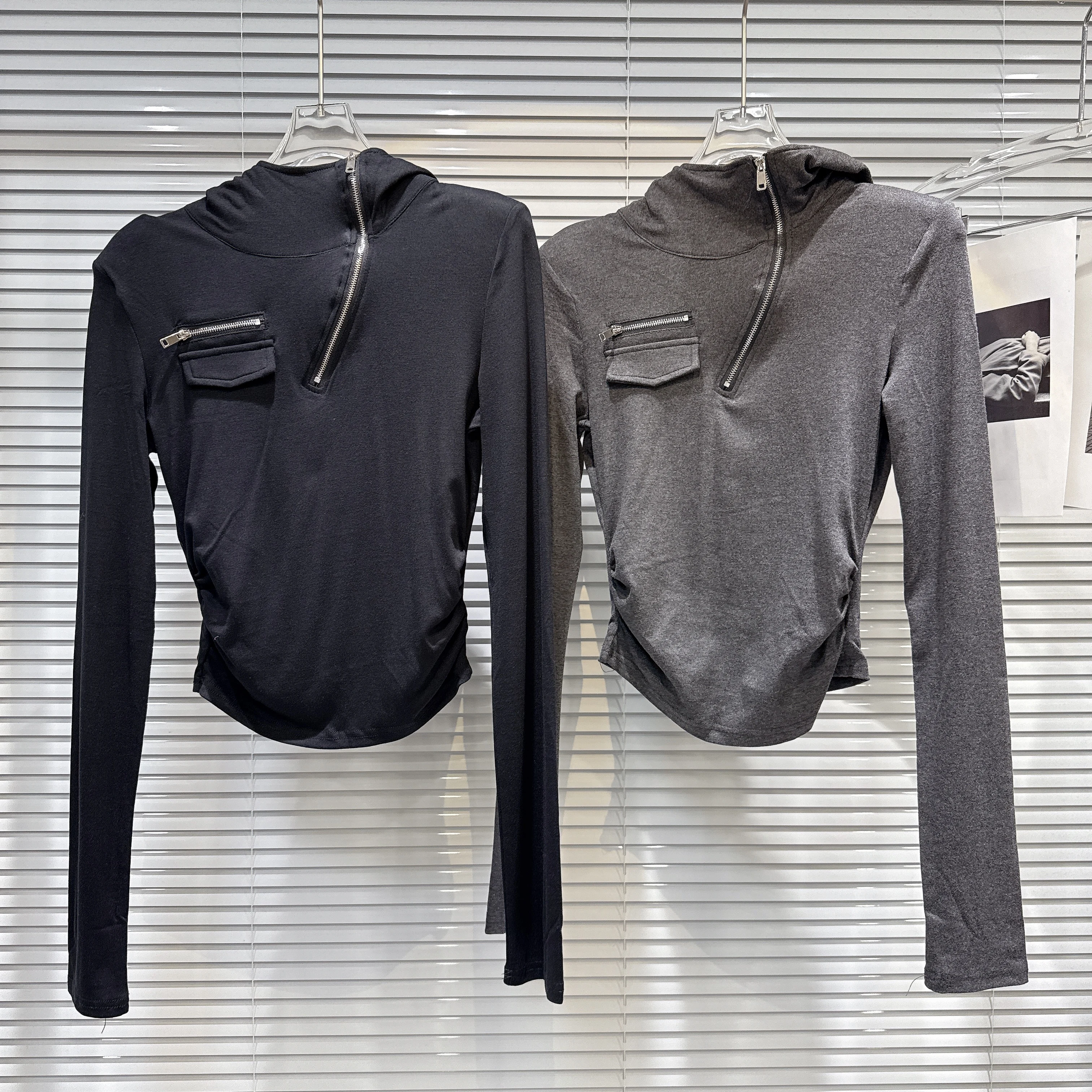 2025 Fall New Fashion Y2k Metal Zipper Hooded Long Sleeve T Shirt for Women