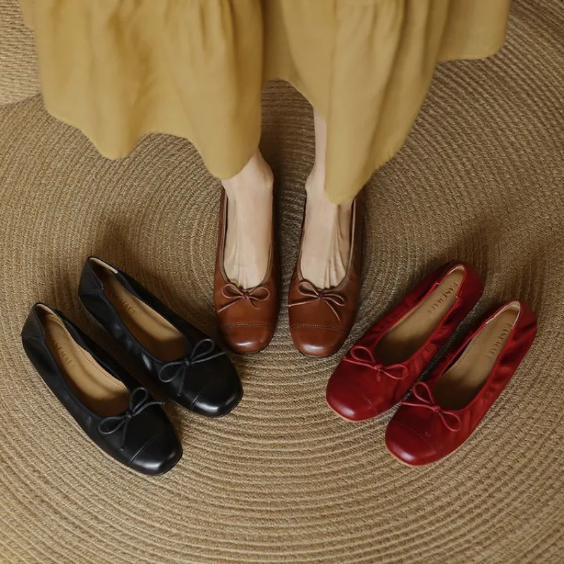 

Новинка весны 2024, балетки в нежном стиле с французским бантом, одиночные женские туфли