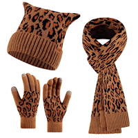 New Knitted Hat Scarf Glove Set Women's Autumn Winter Outdoor Warm Knitted 3PCS Set Fashion Leopard Print Hat Suit Trend