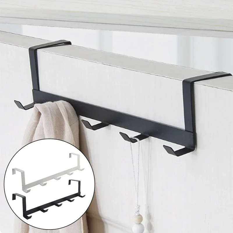 1Pcs Coat Hook Rack Over The Door 5 Hooks Home Organizer Metal Hanging Rack Cloth Coat Hat Hanger Bathroom Kitchen Accessories