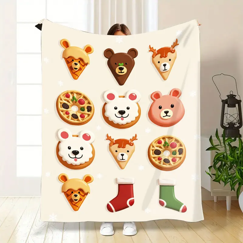1 pezzo di coperta di flanella Simpatico orso di Natale e calzini Coperta di flanella per accoglienti notti invernali