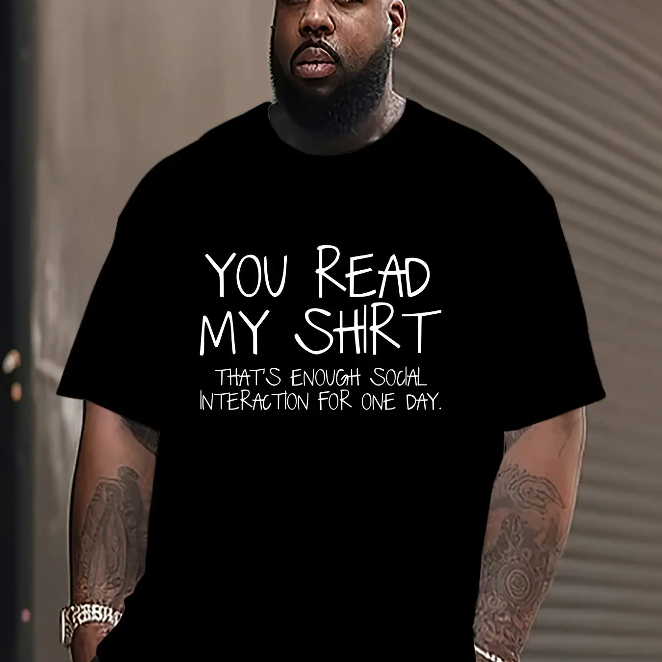 Men's Funny Saying T-Shirt "You Read My Shirt... That's Enough Social Interaction" Bold White Text Print Red Casual Tee